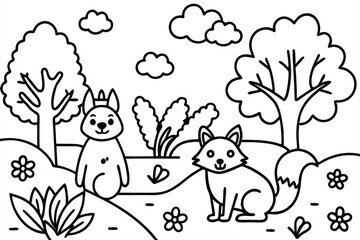 adorable playful forest animals in a vibrant forest setting