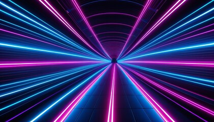 Fototapeta premium Futuristic neon tunnel with blue and pink light streaks