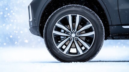 Sleek Winter Wheel Design on a Car in Snowy Landscape