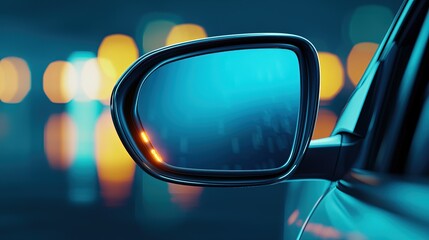 Captivating Reflection in a Car Side Mirror at Night