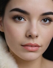 Obraz premium Elegant portraits of a woman with various poses, natural makeup, and soft background.