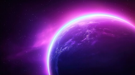 Fototapeta premium Vibrant Cosmic Horizon with Ethereal Purple Glow and Stars