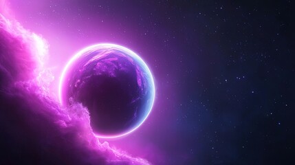 Obraz premium Ethereal Cosmic Landscape Featuring a Vibrant Planet Surrounded by Nebulae