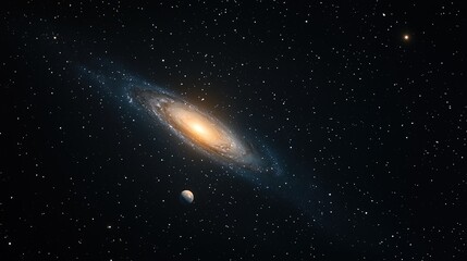 Obraz premium Stunning Spiral Galaxy with a Distant Planet in Cosmic Space