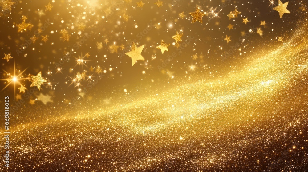 Wall mural a gold starry sky with a lot of stars