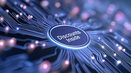 Innovative Digital Technology Concept Featuring Discounts Inside a Circuit Design