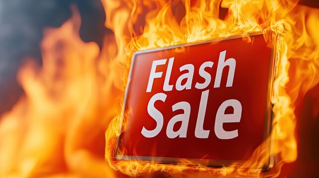Eye-Catching Flash Sale Sign Surrounded by Flames for Promotions - Powered by Adobe