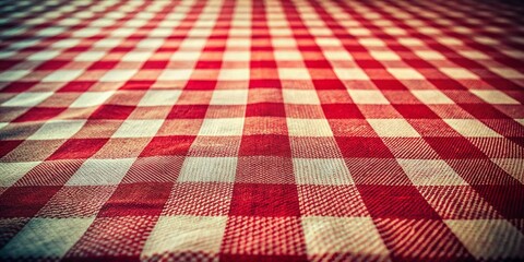 Vintage Style Photography of Checkered Red and White Tablecloth Texture Capturing Nostalgic Dining Atmosphere with Rustic Charm and Timeless Appeal for Home Decor and Events