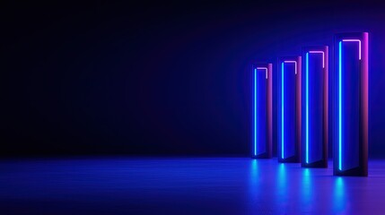 Futuristic Neon Light Columns Illuminating a Dark Space Environment