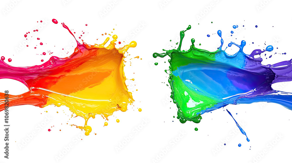 Poster vibrant rainbow paint splashes creating a lively artistic backdrop generative ai