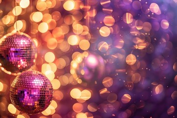 Purple and gold disco ball background lighting.