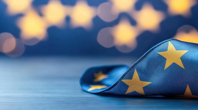European Union Flag Draped Elegantly on a Wooden Surface