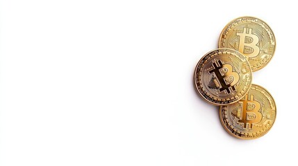 Golden Cryptocurrency Coins on a Minimalist White Background