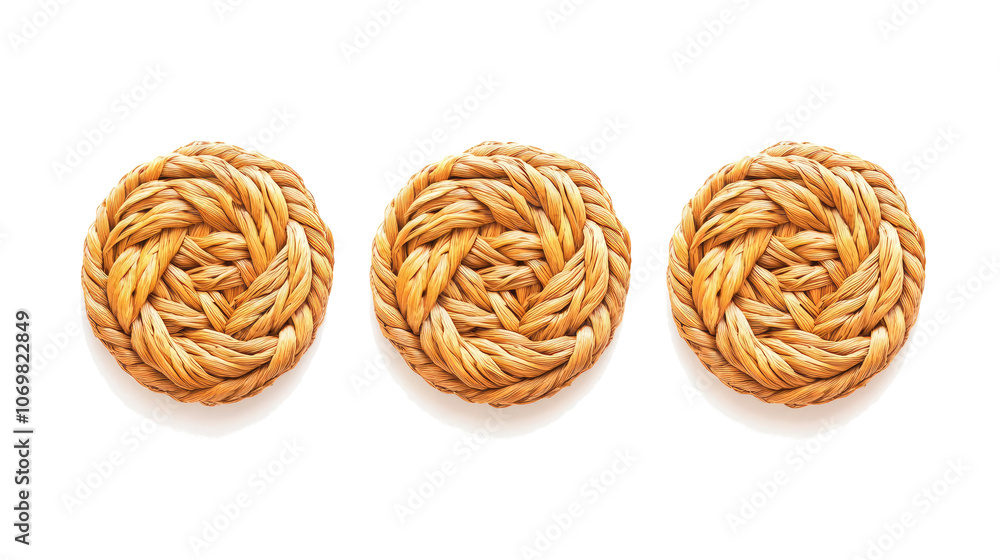 Poster set of three rattan placemats arranged on a transparent surface generative ai