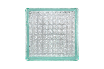 Old glass block with turquoise tint is isolated.