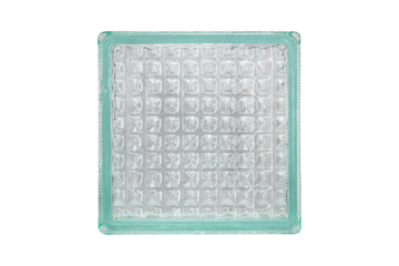 Old glass block with turquoise tint is isolated.