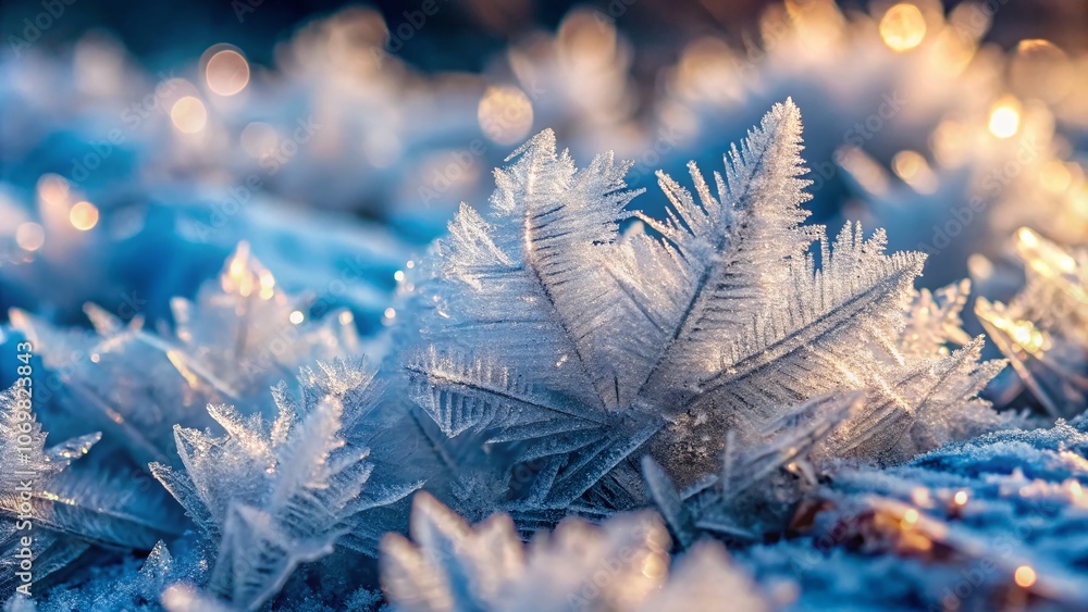 Aufkleber winters embrace: a close-up view of ice and frost, showcasing the intricate patterns and textures of