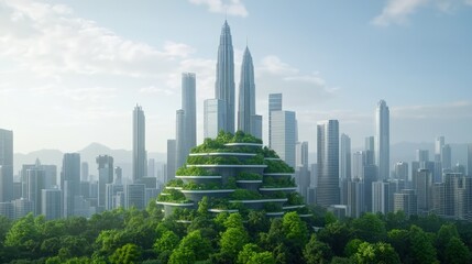 Obraz premium A Futuristic Cityscape with Lush Green Architecture and Skyscrapers