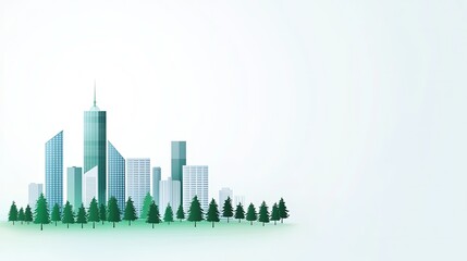 Obraz premium Modern Cityscape with Lush Green Trees and Minimalist Design