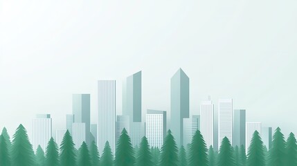 Modern City Skyline Surrounded by Lush Green Forest Landscape