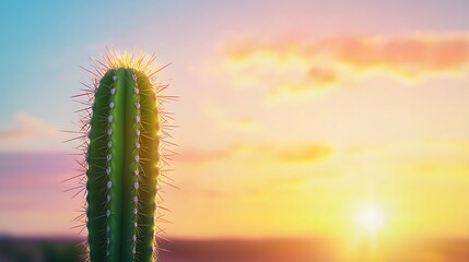 Naklejka premium A cactus is standing in the desert at sunset