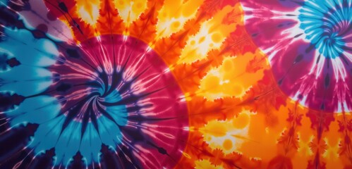 Vibrant tie-dye patterns in bright colors create a lively backdrop, perfect for fashion and art projects, or as a unique design element in various creative industries.
