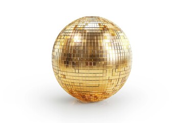 Golden disco mirror ball isolated on white background