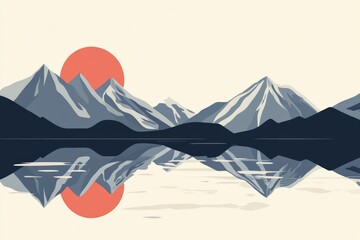 Fototapeta premium Reflective Mountains and Sun Over a Still Lake
