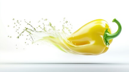Yellow Bell Pepper Splash: vibrant, juicy yellow bell pepper bursting with freshness, water splash, healthy eating,