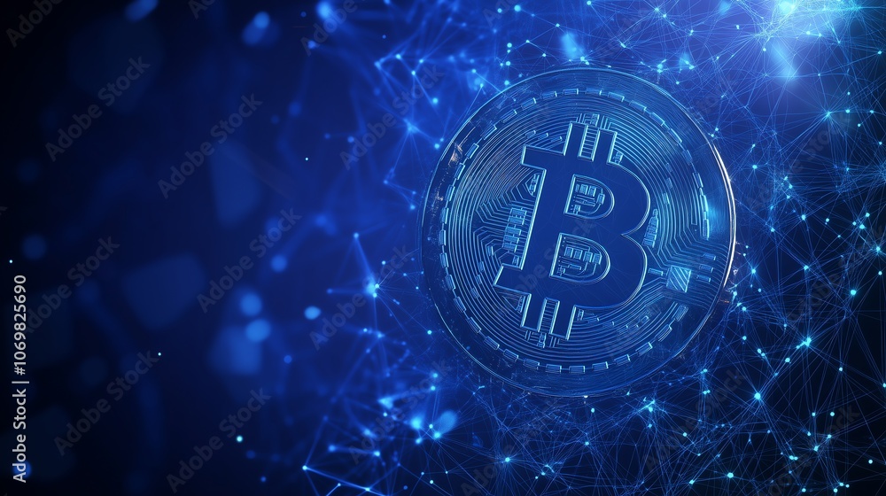 Poster bitcoin on digital data network connections technology abstract background