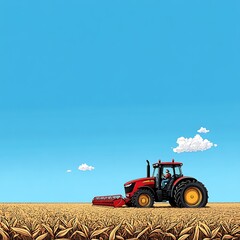 Obraz premium Cartoon Farmer Driving Tractor in Field