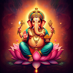 Traditional representation of Lord Ganesha seated with a serene expression, embodying knowledge, wealth, and divine blessings