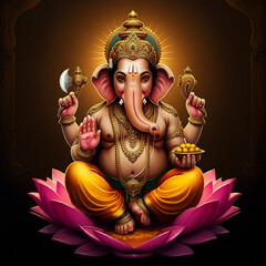 Artistic representation of Lord Ganesha seated on a lotus, symbolizing wisdom, success, and the remover of obstacles in Hindu belief