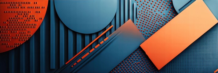 Modern Abstract Geometric Illustration with Blue and Orange Elements - Header Banner Design for Business Cards, Graphic Backgrounds, Contemporary Art, and Visual Branding