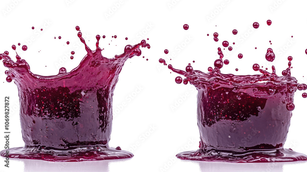 Poster red berry jam splashes creating bubbles on a transparent background generative ai