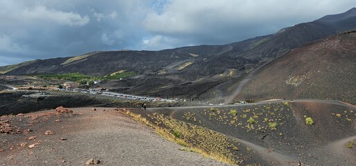 landscapes of mount etna, the active sicilian volcano. the hills and the vegetation