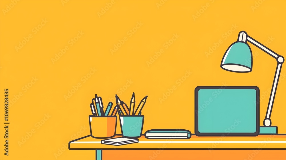 Aufkleber organized and minimalist office desk setup featuring a tablet notebooks and a plant creating a clean