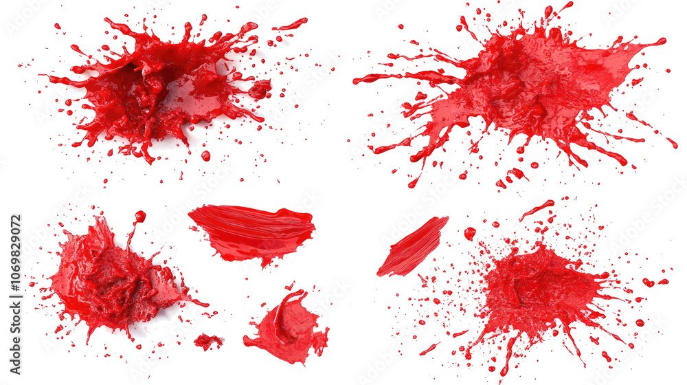 Aufkleber red blood splashes on transparent background for crime scene elements generative ai