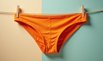 Vibrant orange swimwear against a two-tone background, perfect for summer fashion, beachwear promotions, or lifestyle branding.