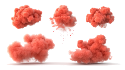 Red Smoke Clouds Collection Isolated on a Transparent Background Generative AI