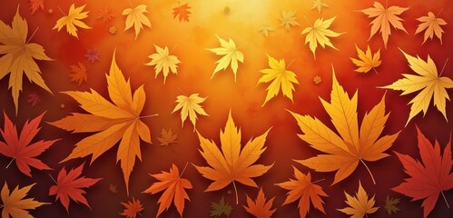 A vibrant autumn scene featuring falling leaves in shades of orange and yellow, perfect for seasonal designs, nature themes, and backgrounds.