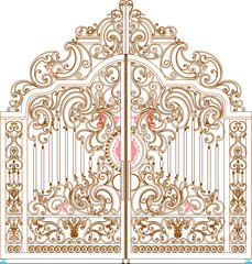 classic vintage old iron fence gate ethnic European style with floral accessories
