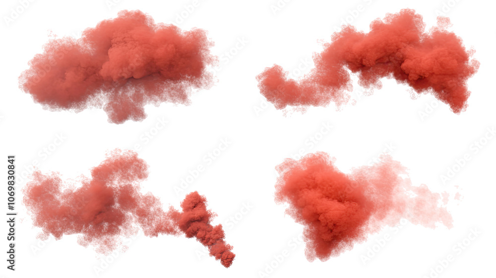 Poster red smoke clouds collection on transparent background for design use generative ai