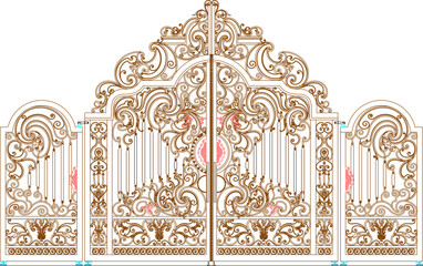 classic vintage old iron fence gate ethnic European style with floral ac Illustrator Artwork