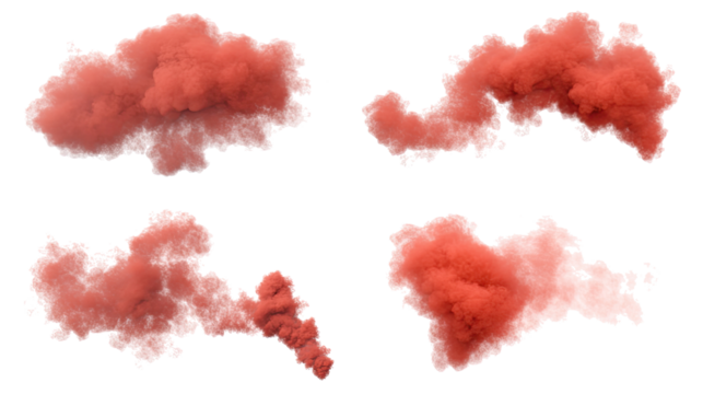Red Smoke Clouds Collection on Transparent Background for Design Use Generative AI