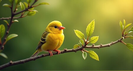 Vibrant yellow bird on a branch