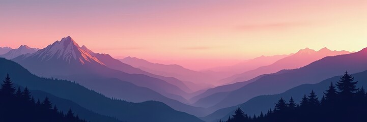 Fototapeta premium A serene mountain landscape at dusk, showcasing vibrant colors in the sky. Perfect for nature-themed projects, travel content, or relaxation imagery.