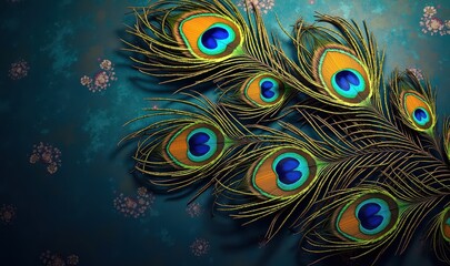 Vibrant peacock feathers against a textured background, perfect for adding a touch of elegance and nature-inspired beauty to any design project.