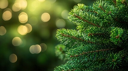 Christmas Tree Branch With Bokeh Lights.