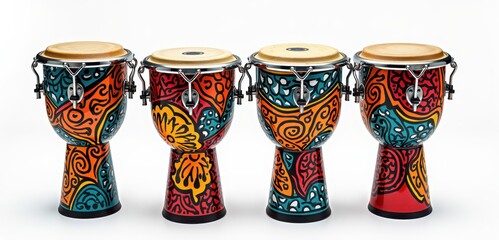 Colorful hand-painted drums perfect for music, art, and cultural projects. Ideal for promoting festivals, musical events, or artistic expressions.